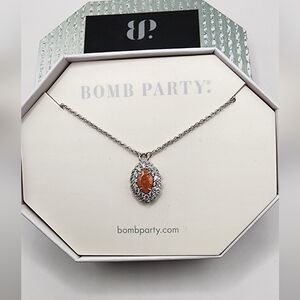 Silver and Orange Pendant Necklace